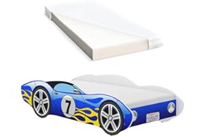 iGLOBAL Toddler Bed Kids Child Children Junior Baby Boys Auto Beds Car Bed Frame with Foam Mattress included 140 x 70 cm Blue