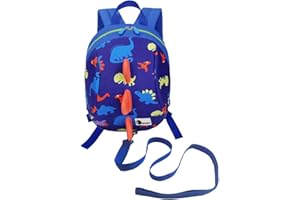 DD Mochila Guarderia Niños, Anti Perdió Dinosaurio Mochila con Correa de Arnés de Seguridad Azul