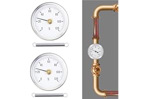 JUXINE 2Pcs Clip On Hot Water Pipe thermometer 0-120C, 63MM, Bimetal, Stainless Steel Surface Contact, Balancing Temperature Gauge for Accurate Hot Water Pipe Temperature Monitoring