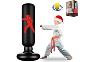 FOYOCER Boxsack für Kinder 160cm Stabiler Aufblasbarer Boxsack für 3-12 Kinder Geschenke Für Jungen Und MäDchen Kinder Boxset zum Üben von Karate Taekwondo MMA Sandsäcke für Kleinkinder