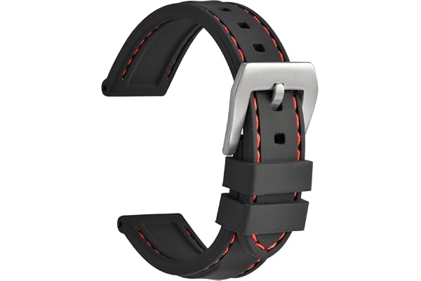 WOCCI Robuste Bracelets de Montre, Silicone Caoutchouc Bandes de Rechange, Boucle en Acier Inoxydable, 18mm 20mm 22mm 24mm