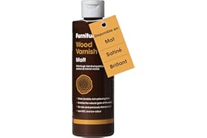 FURNITURE CLINIC Vernis Bois Intérieur Ultra Résistant (250ml, Rendu Matt) - Vernis à Séchage Rapide et en Phase Aqueuse, Protège les Meubles en Bois Dur et Tendre, Portes etc. Contre les Chocs, Rayures & Taches