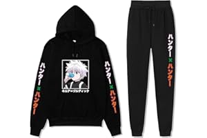flowereyes Anime Hunter x Hunter Casual Trainingsanzüge 2 Stück Set Killua Langarm Hoodie Hisoka Jogginghose Gon Sweatshirt Hose