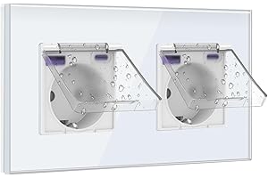 BSEED Cargador Rápido Schuko 20W Con Tapa Impermeable, Enchufe Empotrada Con USB C, 16Amp Ideal Para Habitaciones Húmedas, Uso en Interiores, 2 Gang Blanco