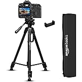 Amazon Basics 67 inch Professional Tripod Stand with Mobile Phone Holder | 360° Rotating Ball Head Extendable Height (61.5-17