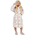 OHS Women's Teddy Marl Ladies Hearts Pink, Soft Warm Comfy Hooded Luxury Oversized Fluffy Dressing Gown, One Size