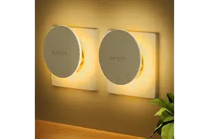 2 Luces Nocturnas de Enchufe, Sensor de Movimiento, Luz Nocturna Infantil | Luz Cálida 2700K, Detección Automática, 3 Modos ON/AUTO/OFF, Brillo Táctil Regulable, Ideal para Dormitorio y Pasillo
