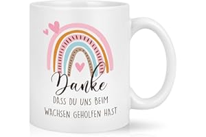Joymaking Erzieherin Geschenk Kaffee Tasse Abschiedsgeschenk Kindergarten für Erzieher - mit Spruch Danke dass Du mir beim Wachsen geholfen hast - Dankeschön Kindergarten Abschiedsgeschenk