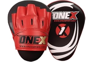 ONEX Curved Focus Pads and Gloves Set for Adults – Lightweight 23cm Boxing Mitts with Secure Grip & Shock Absorption – PU Target Pads for Muay Thai, Kickboxing, MMA & Martial Arts Training