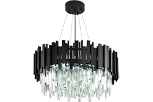 AHXIAOZN Lampadario moderno in cristallo, colore nero, per sala da pranzo, cucina, soggiorno, camera da letto, corridoio, bar, 9 x E14 luci (55 x 55 cm, nero)