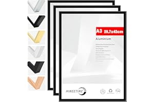 HIMEETIME® 3x Marco de fotos A3 29.7x42cm Aluminio Negro marcos cuadros，Para Decoración de Pared y Decoración Hogar marco A3 Grandes para Pósters