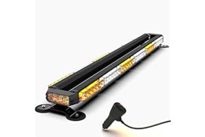 KAMOPA 96cm 78LED Barre Lumineuse Clignotante Stroboscopique, 12V/24V Gyrophare LED Véhicule magnétique Avertissement d'Urgence Barre (Ambre/Blanc)