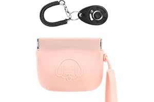 FIDWALL Custodia in Silicone per Cani,Chiusura Automatica,con Il Clicker per Cani,da Passeggio per Cani e Gatti,Formato Tascabile,Facile da Pulire,Inodore,Borsa da Allenamento Portatile(Rosa)