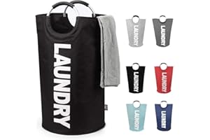 DOKEHOM 95L Bolsas Cestos para la colada (7 Colores), Gran servicio de lavandería, plegable bolsa de lavado de ropa Bin (Negro)