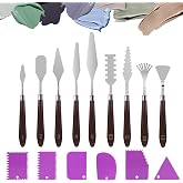 Acrylic Paint Scraper Set of 15 Acrylic Paint Accessories 9 Structural Paste Palettes+6 Scraper Blades, Acrylic Spatula, Oil