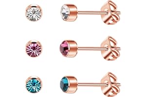 ARTSKIN Kolczyki damskie z tytanu, dla dziewcząt, hipoalergiczne, kryształowe, 4 mm, 5 mm, srebrne/czarne/różowe złoto/pozłacane kolczyki