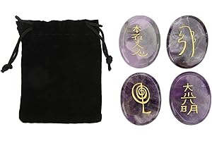 HZTYYIER 4 Pezzi Simboli Reiki Pietre, Pietre Chakra-Cristallo di Guarigione Reiki con Simboli Chakra Inciso per la Meditazione Cristalloterapia(#1)
