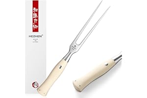 HEZHEN Acier Inoxydable 430 Fourchette à Découper, Fourchette à Viande Dinde Barbecue Extérieur, Manche en G10 Blanc