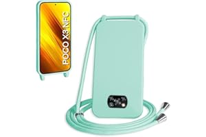 Haygdz Silikon Handykette für Xiaomi Poco X3 NFC Hülle mit Band,Verstellbarer Halskette Handyhülle,Necklace Hülle mit Band,Handyhülle für zum Umhängen,Case mit Schnur, Mintgrün