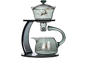 Fire Kirin Théière en verre semi-automatique rotative avec infuseur chinois résistant à la chaleur (cerf gris, théière (uniquement)