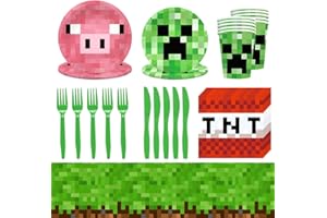 IOSCDH Partygeschirr Geburtstag, 71-teiliges Mine-Craft Party Geschirr, Mine-Craft Geburtstag Deko, Mine-Craft Partyzubehör Set, Geburtstagsparty-Zubehör, Party-Pappbecher, Teller (10 Gäste)