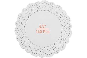 Lahviuu Napperon Papier Dentelle 140 Pcs Napperons en Papier Rond Décoratif Blanc Gâteau Emballage Tampon Jetable sous-Verres pour Desserts Collations Décorations de Mariage et Vaisselle 16.5x16.5 cm