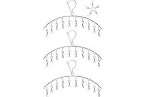 Qualsen Étendoir à Linge à Suspendre Acier Inoxydable Cintre de Chaussette Séchoirs Cintre avec 10 Pinces pour Couches en Tissu, Soutiens-Gorge, Serviette, sous-vêtement, écharpe, Gants (3 pièces)