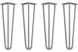 4 x Hairpin Legs from DT IRONCRAFT - 40cm 3 Rod / 12mm, Bare Steel - Heavy Duty Bench, Stool, Seat & Bedside Table Legs with Floor Protector Feet & Screws