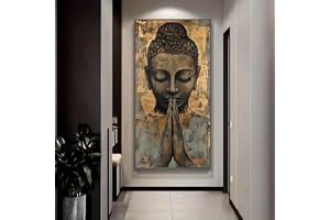 Modern abstrakt canvastavla med mediterande Buddha - Fridfull andlig tavla för vardagsrum, Buddha heminredning (80x160cm/ Ramlös)