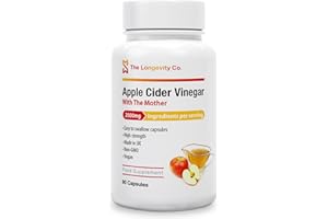 THE LONGEVITY CO Apple Cider Vinegar with Mother - 2000mg Daily Serving - Super Strength ACV Capsules - Raw Unfiltered & Sourced from Using Red Somerset Apples Rich in Beneficial Enzymes - 90 Vegan Tablets
