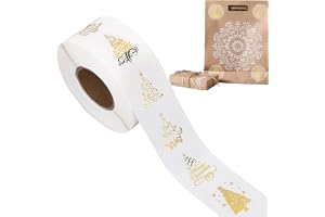 Clear Christmas Stickers - 500 Gold Foil Sheet, Tree Roll, 1-Inch Adhesive