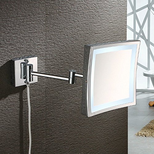 GuRun beleuchteter Wand LED Kosmetikspiegel 3-Fach Vergroesserung, 20x20cm, Tageslicht LEDs,verchromt M1802D - 2