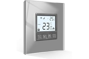 CNBINGO Termostat do ogrzewania podłogowego, termostat pokojowy, cyfrowy podtynkowy do kotła na wodę, termostat, ogrzewanie, termostat ścienny ze szklaną ramą, szary