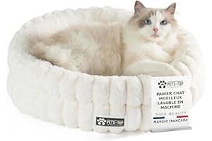 One PETS-TOP Panier Chat Moelleux – Coussin Chat ou Petit Chien Doux et Confortable – Cat Bed Antistress – Couchage Apaisant Rond et Chaud (Blanc, 50 cm)