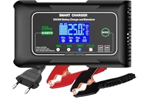 Haisito Ladegerät Autobatterie 12V/24V 25A, Intelligentes Schnell KFZ Batterieladegerät LiFePO4 , Erhaltungsladegerät für Auto Motorrad Lithium Bleisäure Batterien(AGM, Gel, EFB, MF, VRLA)