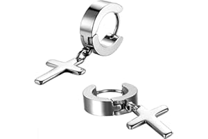 JewelryWe Paire Boucles d'oreilles Croix Anneaux à Charnière Acier Inoxydable pour Homme Femme Bijoux Avec Sac Cadeau