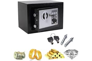 HONI Small Safe, Digital Electronic Security Safe Box with PIN code and Key, 4.6L Fireproof and Waterproof WallSafes CashBoxes for Home Office Hotel, 23x17x17cm (Black)