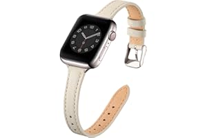 SUNFWR Lederarmband Kompatibel mit Apple Watch Armband 42mm(Serie 10) 41mm 40mm 38mm,Damen Echtes dünnes Ersatzband,Schlank Armbänder für iwatch Serie 10/9/8/7/6/5/4/3/2/1,SE(Elfenbein Weiß&Polarstern)