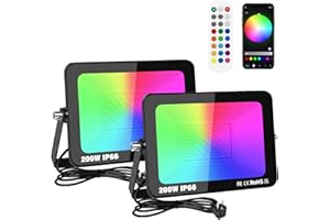 RIGIDON 2X 200W Foco Led RGB Exterior/Interior, 20000LM APP Control Remoto Proyector Led, Minutero Multicolor RGBW Regulable Luz de pared Para Jardín,Fiestas, Terraza, IP66 Impermeable Floodlight