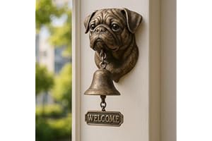 AODEJOY Pug Welcome Doorbell, Cast Iron Dinner Bell, Funny Retro Bulldog Doorbell, Farmhouse Vintage Doorbells Ornament, Pug Head Shape Decoration Hanging Bell Wall Mounted Ornamental-02