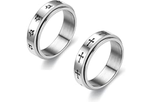 BOBISHE Anello Antistress Donna Uomo, 2PCS Anello Acciaio Inossidabile In Titanio, 6mm Anelli Argento per il Relax, Ipoallergenico Anxiety Ring, Spinner Fidget Ring per Amici, Amanti, Famiglie, Taglia 50-63