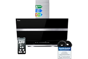 KKT KOLBE A+++ Dunstabzugshaube 80 cm 782 cbm/h Kopffreie Wandhaube Edelstahl schwarzes Glas WLAN RGBW-LED-Beleuchtung SensorTouch Bedienung HERMES8005SM