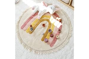 ZOYIEP Regenbogen Kinderteppich Rund Teppich Kinderzimmer Spielmatte Babymatte Waschbar Bodenmatte Babymatte rutschfest Groß Spielmatte (Pink,80x80cm)