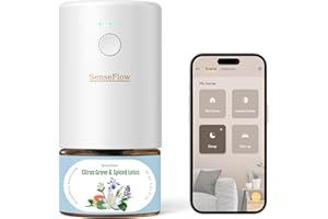 SenseFlow Diffusore di Oli Essenziali Wi-Fi SF101S - Ultrasuoni Senza Acqua Profumatore per Ambienti, 100% Vegetale, Aroma 120 Giorni, LED, Ideale per Casa, Hotel e Studio - Agrumeto e Loto Speziato