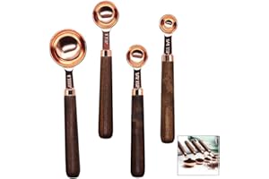 iwobi Kupfer-Messlöffel Edelstahl Messlöffel Set,Teelöffel Messlöffel Messlöffel mit Genau Messmarken -Rotgold