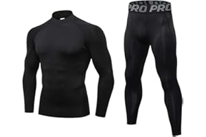 MINGHE Thermal Underwear Mens, Long Johns for Men Thermal Underwear Set Long Sleeve Base Layer Compression Suit Winter Thermals Top & Bottom for Workout Skiing Running