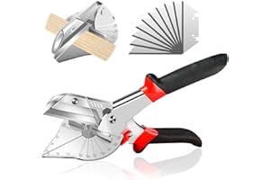 ExcellaElite Mitre Shears - Adjustable 45 to 135 Degree Multi Angle Shears for Cutting Wood Moulding, Trim Cutter with 10 Spare Blades for Soft Wood, Plastic, PVC and More