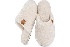 EverFoams Damen Scuff Hausschuhe Gemütlich Weiches Flauschiges Kunstalpaka Memoryschaum Leichte Rutschfeste Pantoffeln