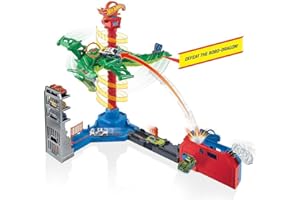 Hot Wheels City Attaque du Robot Dragon, Coffret de Jeu pour Petites Voitures à connecter avec Circuit et Pistes, Jouet pour Enfant, GJL13