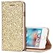 Produktbild iPhone SE Hülle,iPhone 5S Schutzhülle,KunyFond Ledertasche Flip Case Schutzhülle Brieftasche im BookStyle Retro SchönSparkle Bling Glänzend Glitzer PU Leder Hülle Handytasche Kunstleder Lederhülle Folio PU Leather Wallet Case Schutz PU Lederhülle Handyhülle Schale Bumper Dünn TPU Back Rückseite Tasche Ständer Etui mit Standfunktion Karteneinschub und Magnetverschluß Anti-Scratch Shell Etui Pouch Flip Klapp Cover für Apple iPhone SE/5S/5,Gold